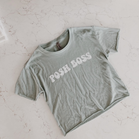 POSH BOSS ✰ Groovy Print Raw Hem Tee in Sea Green - Picture 1 of 5